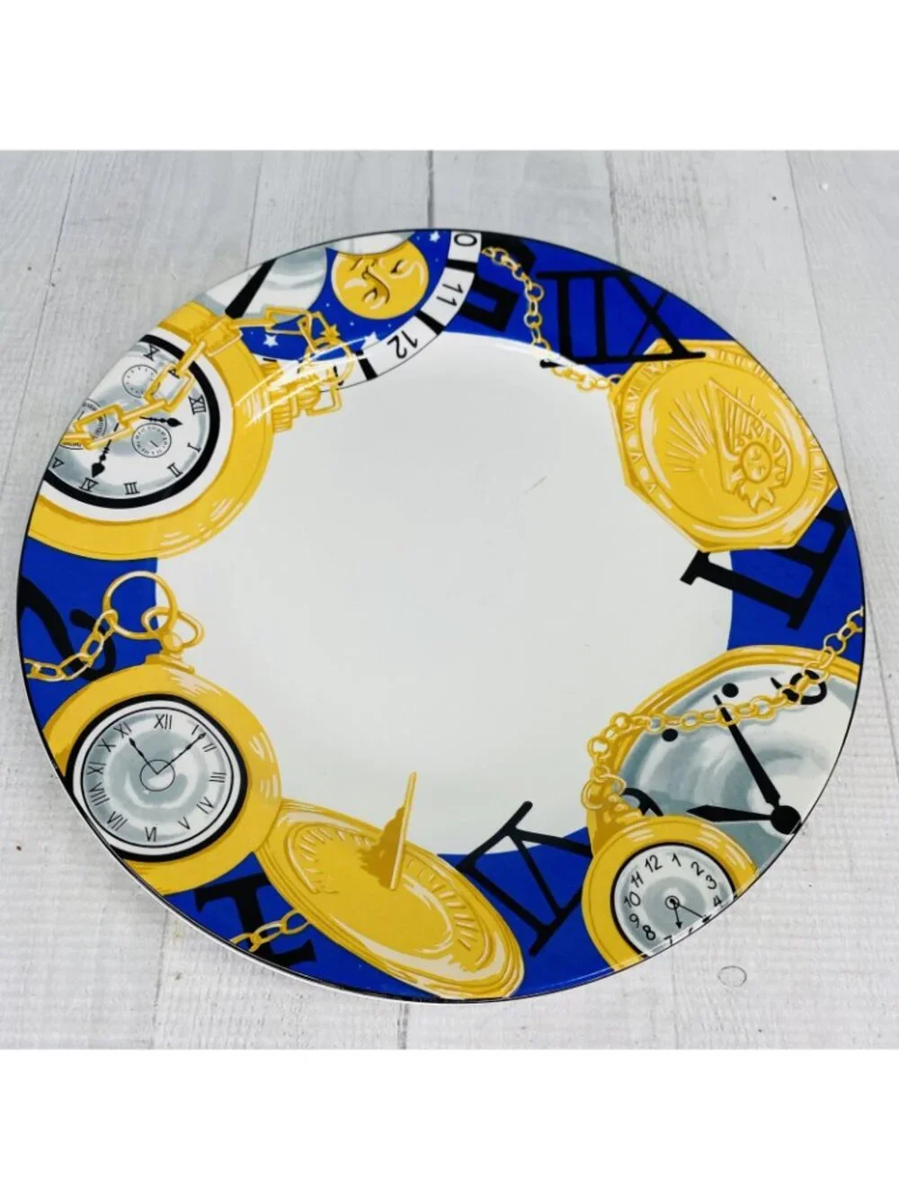 Furio FUO33 Blue Band Gold Pocket Watches Stoneware White Dinner Plates Set 4